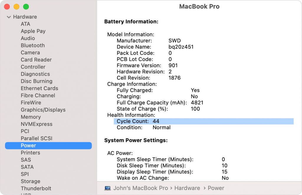 How to find your MacBook Pro battery cycle count